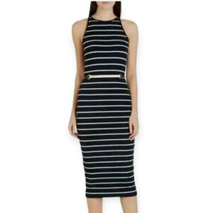 Ted Baker Linn Striped Jersey Sleeveless High Neck Midi Dress Size 5 TB or 12 US